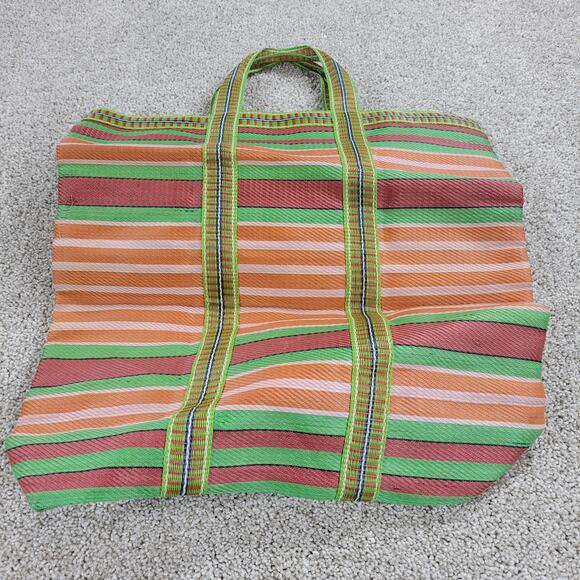 Dosa Grocery Tote Bag 16" Green Striped Reusable Multipurpose Nylon Handbag - Picture 8 of 9